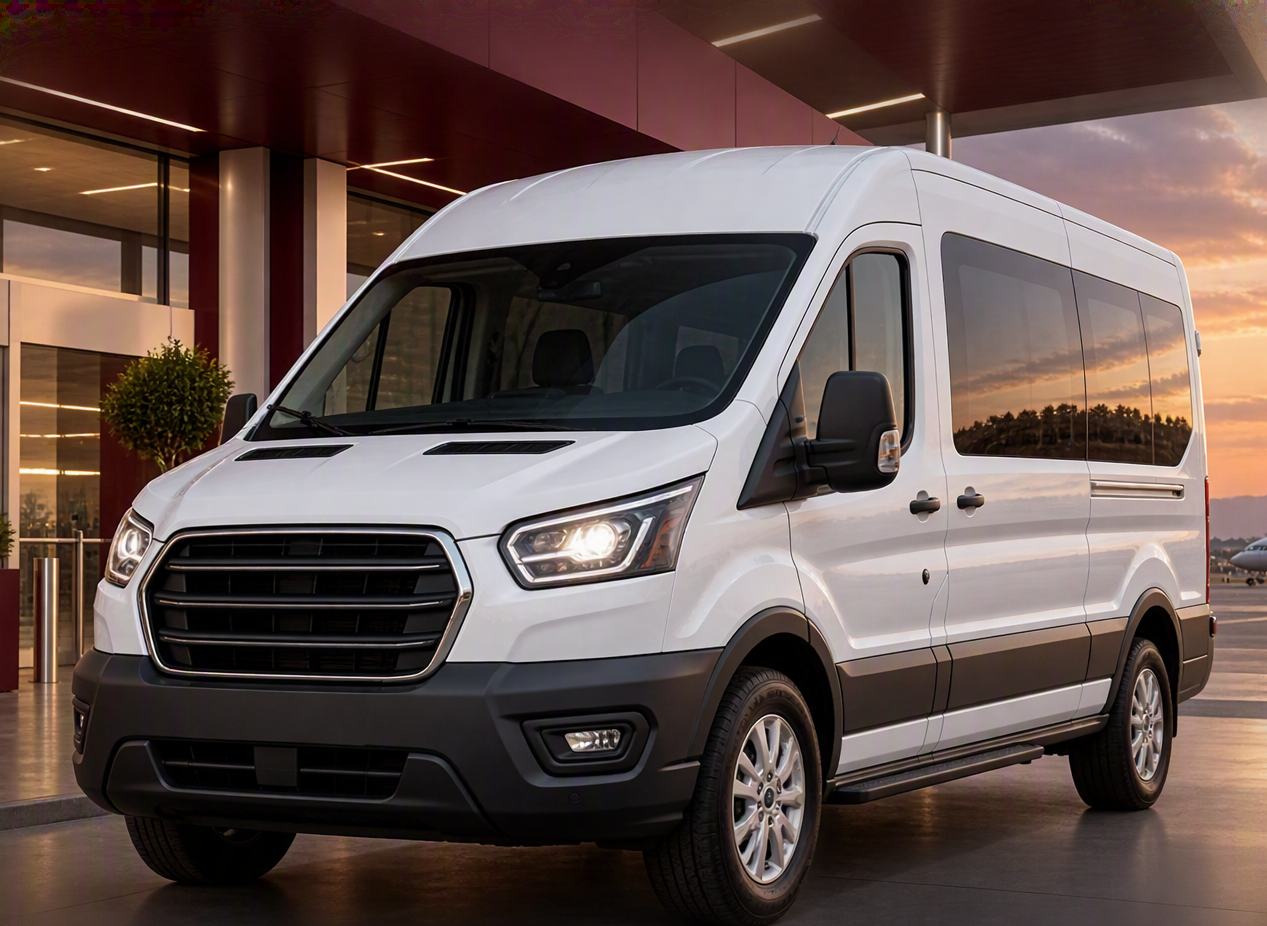 Van blanca estilo Ford Transit
